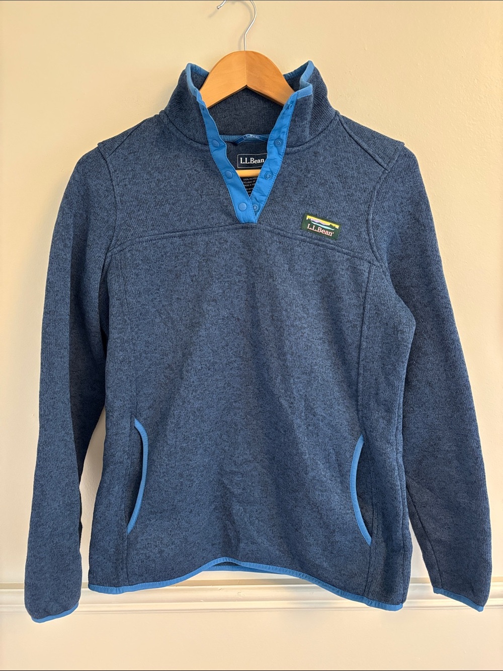 L.L. Bean Navy Snap-Placket Pullover with Light Blue Trim